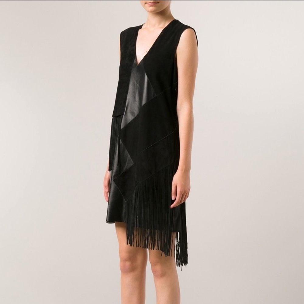 Derek Lam 10 Crosby black real leather suede dress